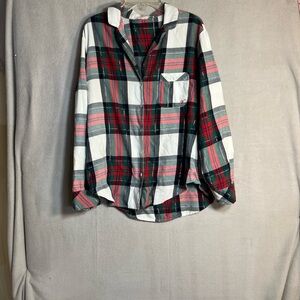 Victoria's Secret Red, Green, With Gold Thread Plaid P.J. Top